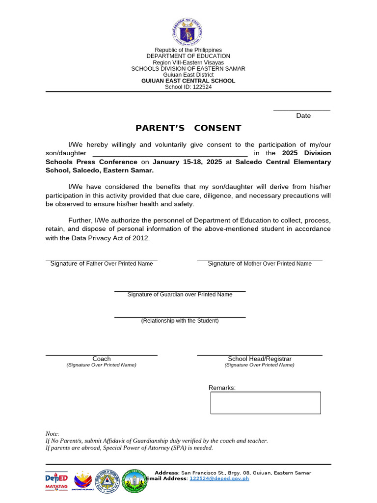 Parent Consent for Press Conference 2025 | PDF