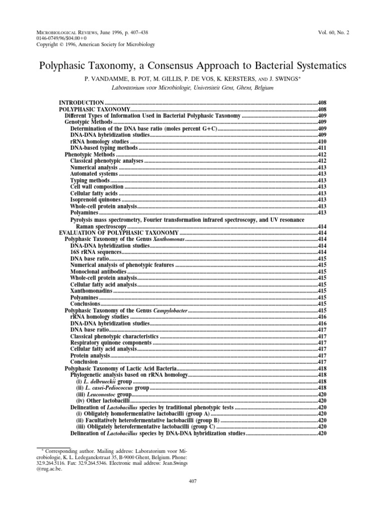 Polyphasic Taxonomy in Bacterial Systematics | PDF | Polymerase Chain ...