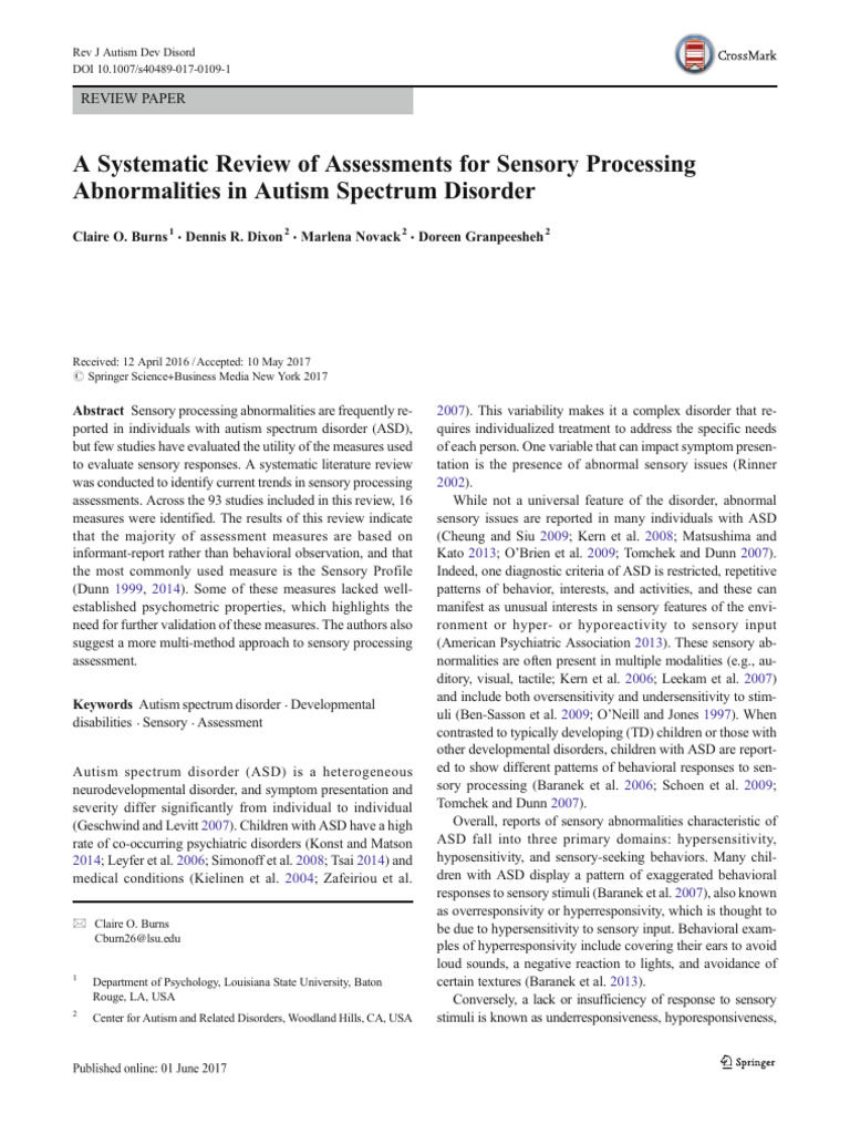Sensory Processing Assessments in Autism | PDF | Autism | Asperger Syndrome