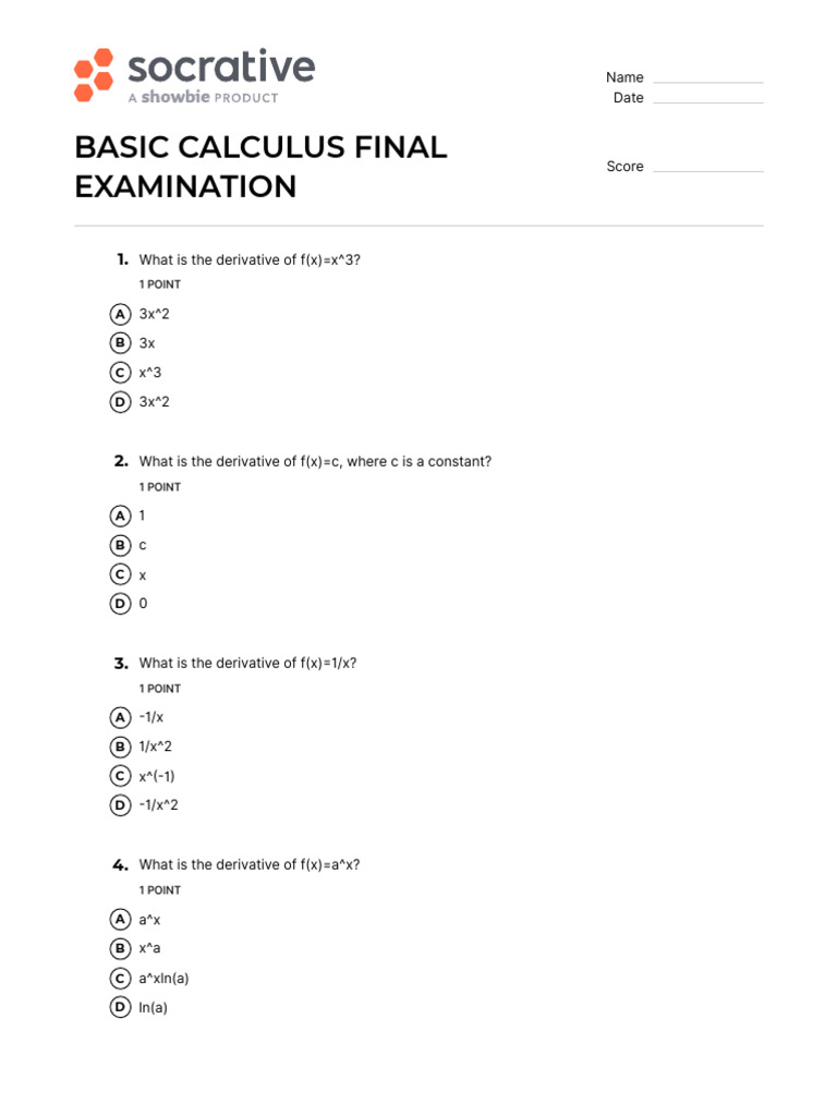 Derivative Calculus Exam Questions | PDF | Derivative | Equations
