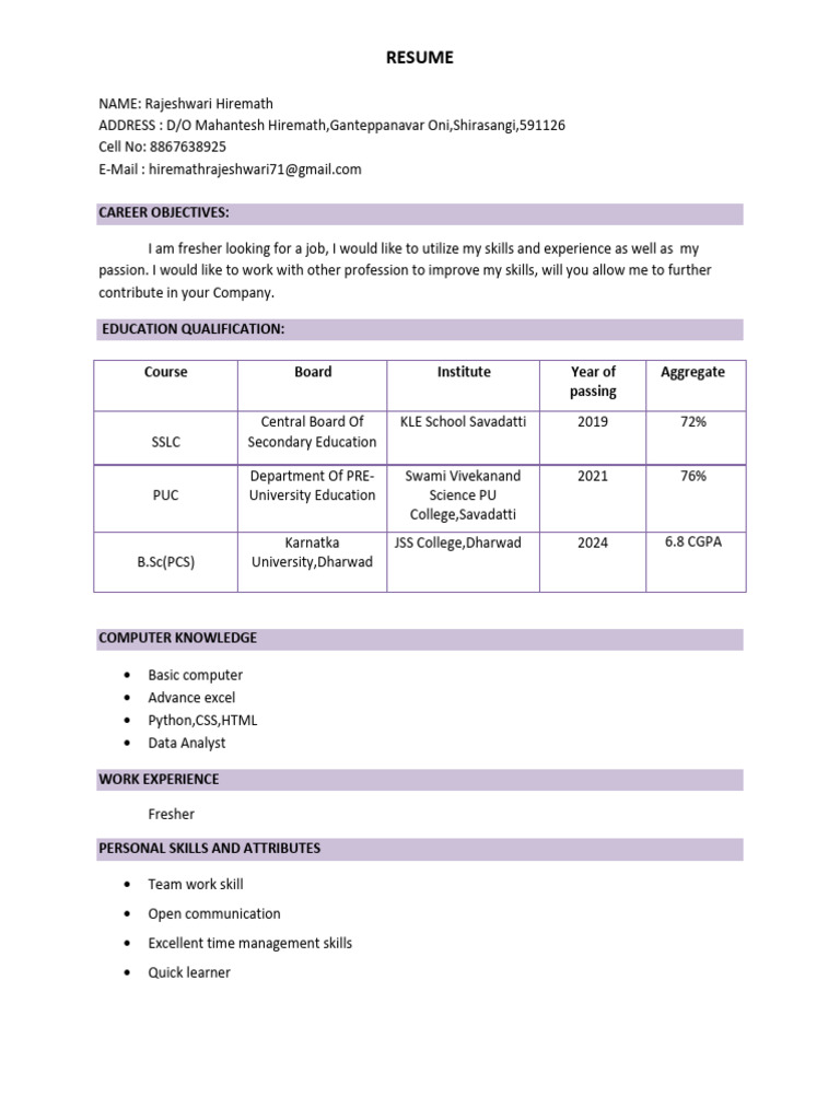 Rajeshwari Hiremath Resume | PDF