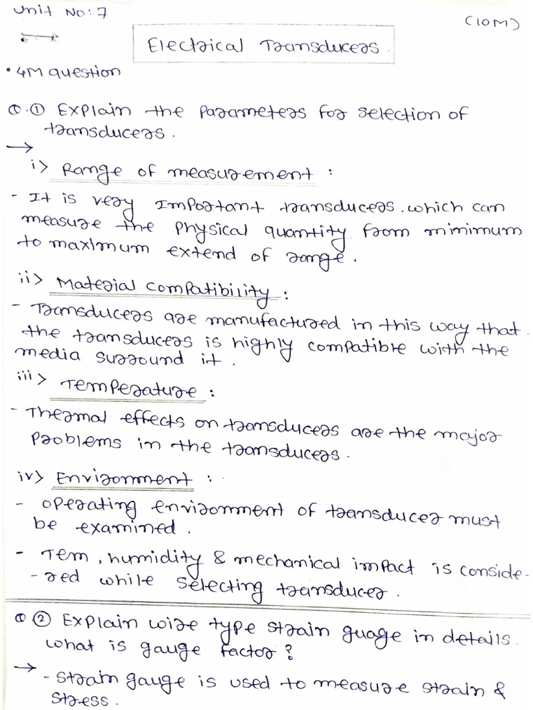 Electrical Transducer Notes | PDF