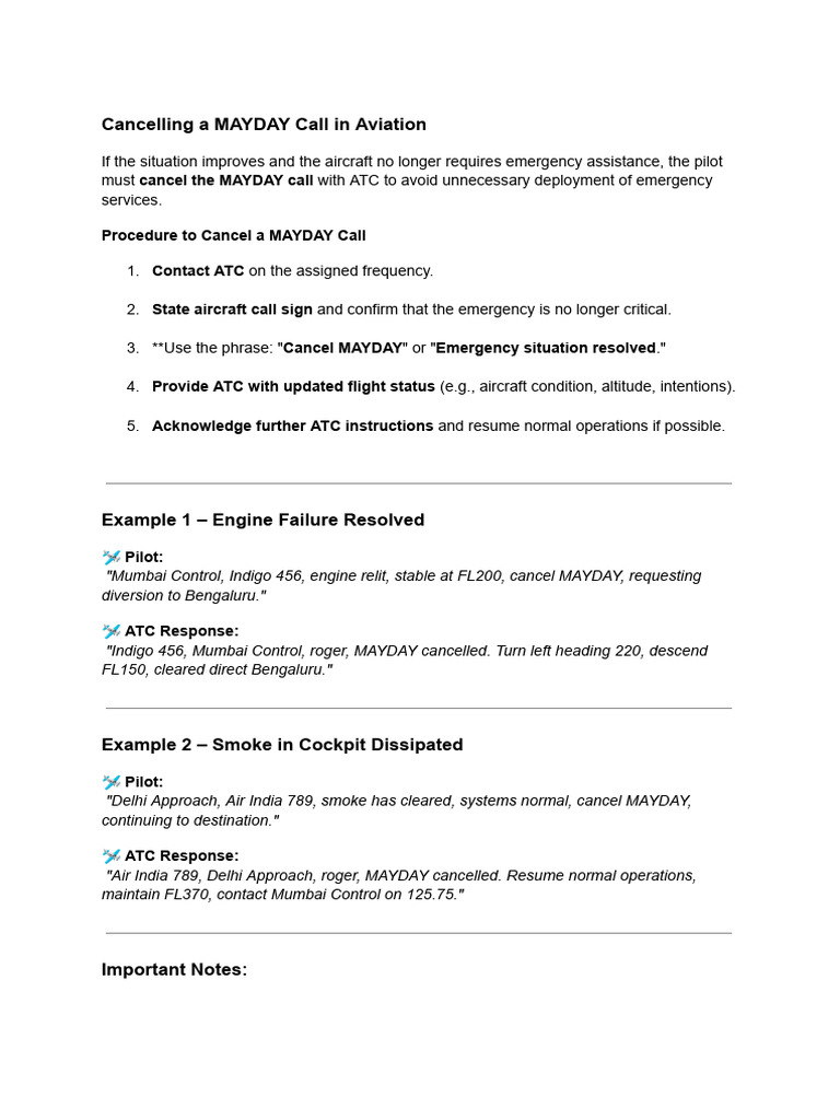 Cancelling a MAYDAY Call in Aviation | PDF
