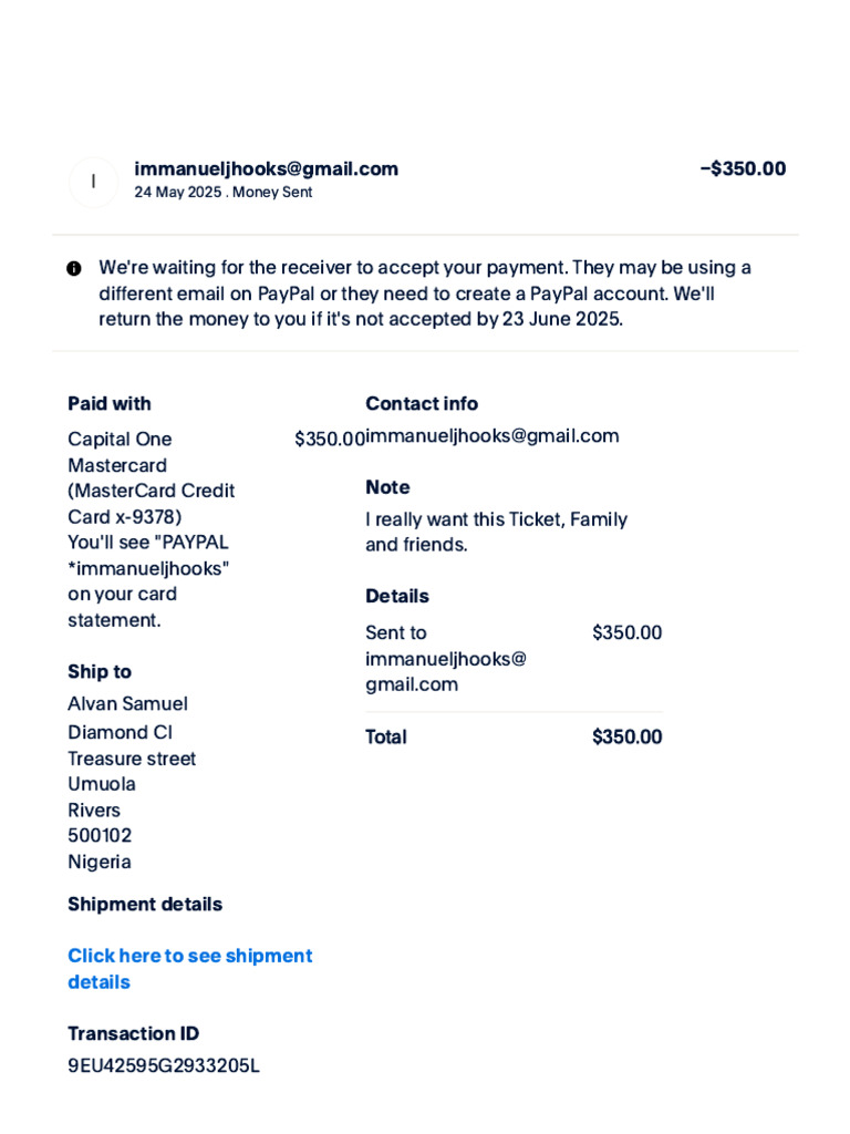 PayPal - Transaction Details | PDF
