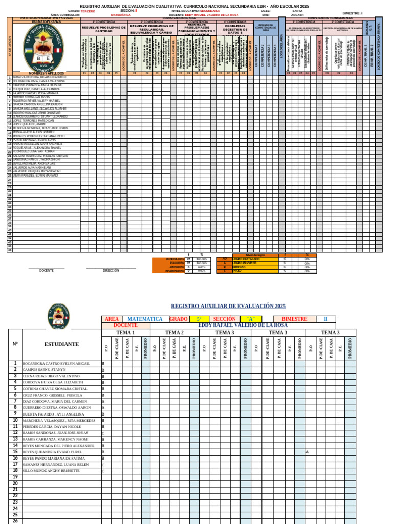 Registro Auxiliar Secundaria 2025 | PDF | Aprendizaje