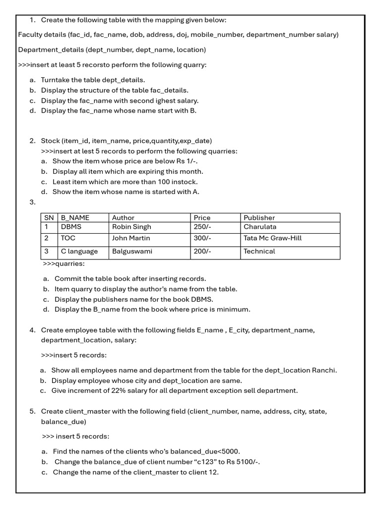 SQL Queries for Database Management Tasks | PDF