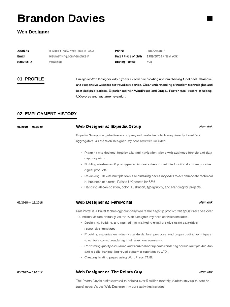 Web Designer Resume Example 19 | PDF | Web Design | World Wide Web