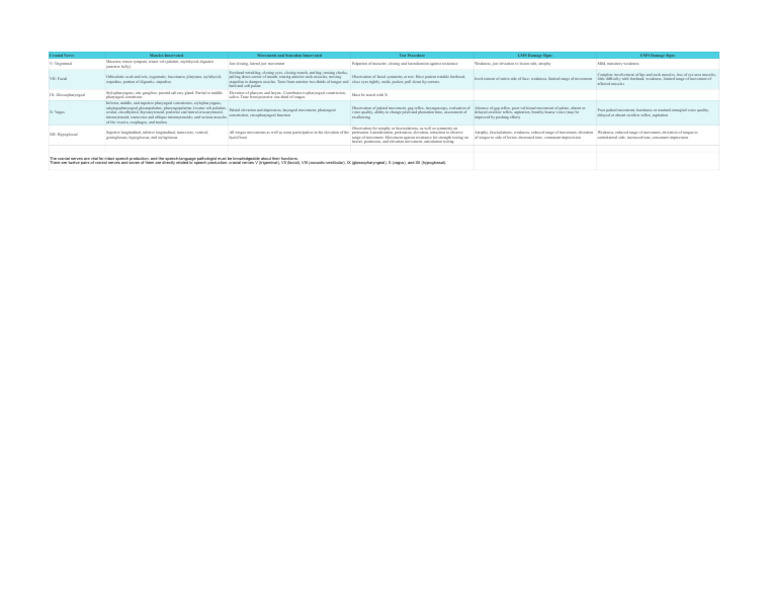 Cranial Nerve Summary | PDF | Human Anatomy | Human Head And Neck