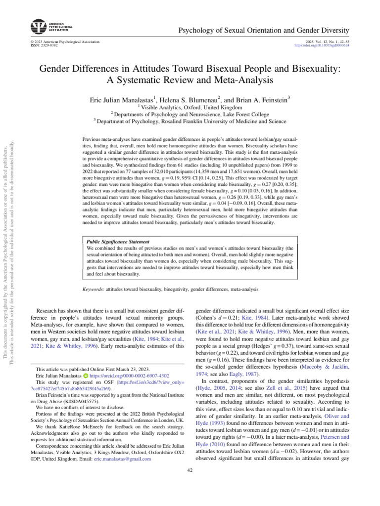 Gender Differences in Attitudes Toward Bisexual People and Bisexuality ...