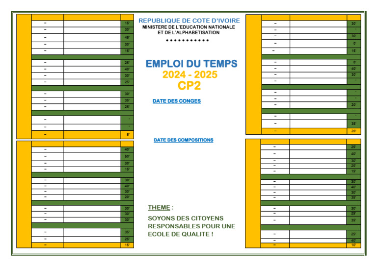 Emploi du temps CP2 2024-2025 | PDF