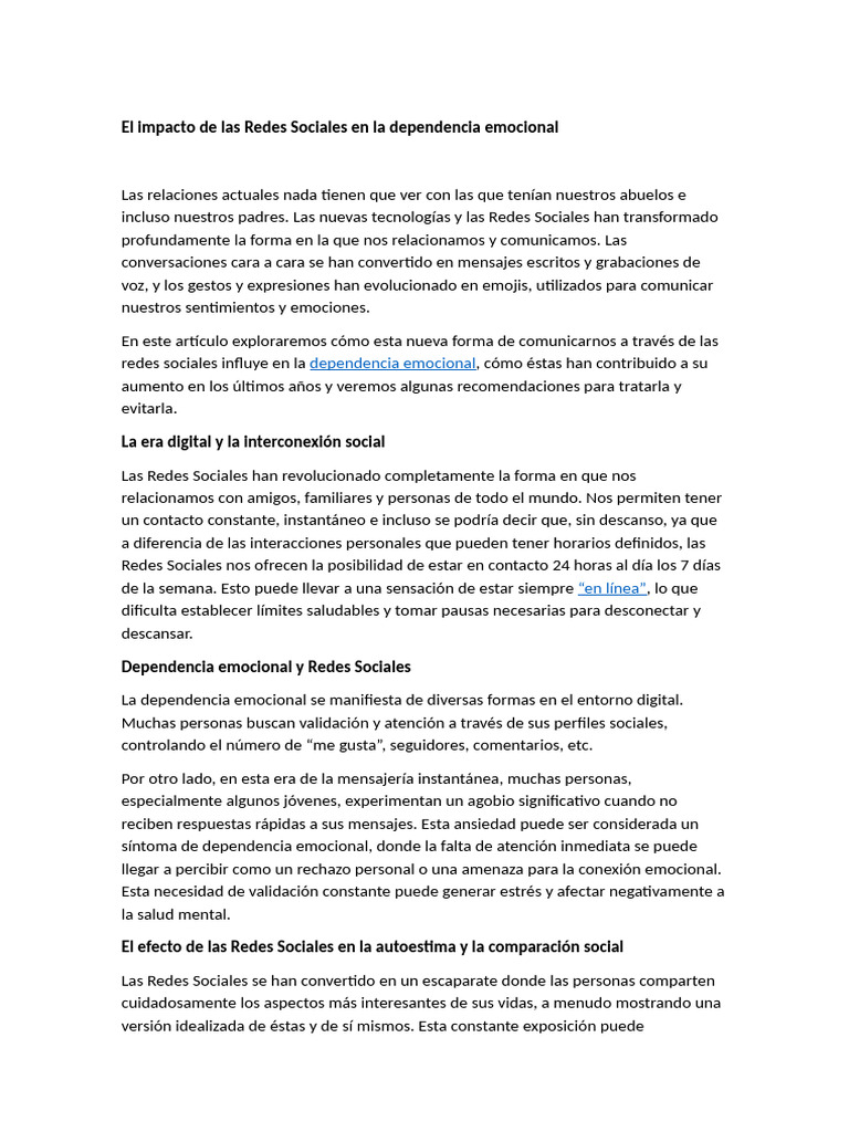 El Impacto de Las Redes Sociales en La Dependencia Emocional | PDF ...