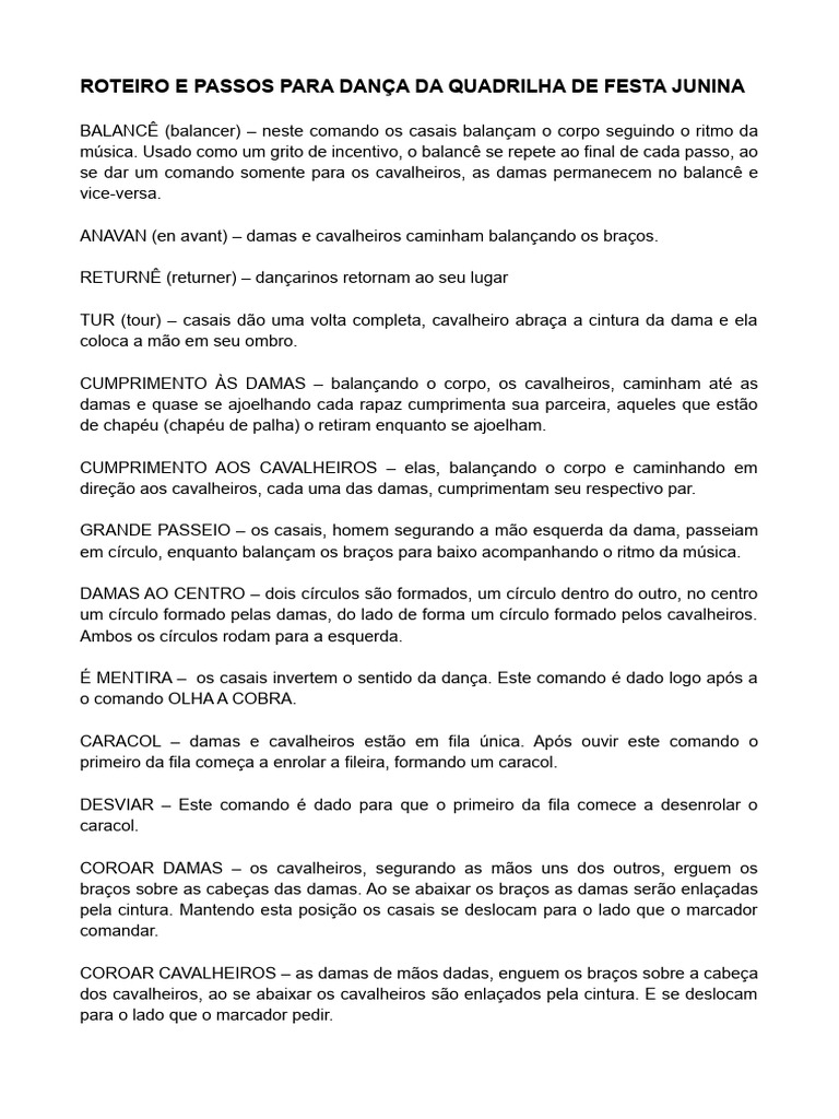 Roteiro da Dança da Quadrilha Junina | PDF