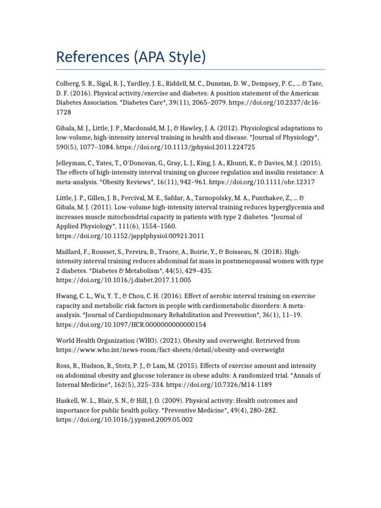 HIIT Thesis APA References | PDF