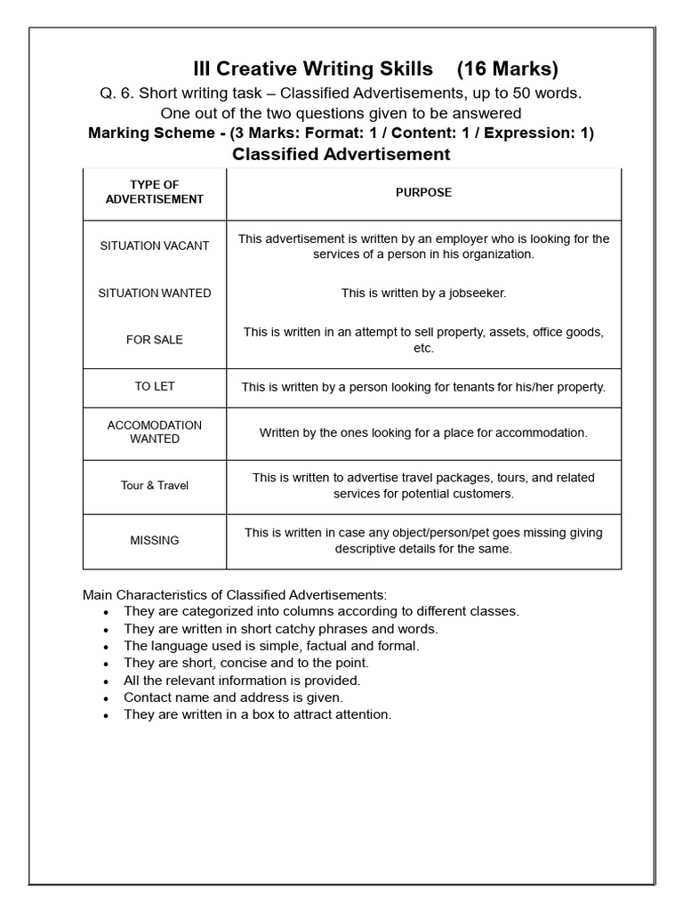 Classified Advertisement Writing Guide | PDF | Hygiene