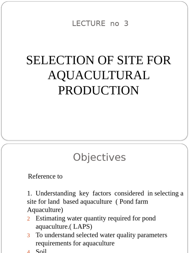 Site Selection for Aquaculture Production | PDF | Soil | Water