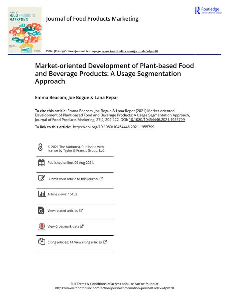 Market-Oriented Development of Plant-Based Food and Beverage Products A ...