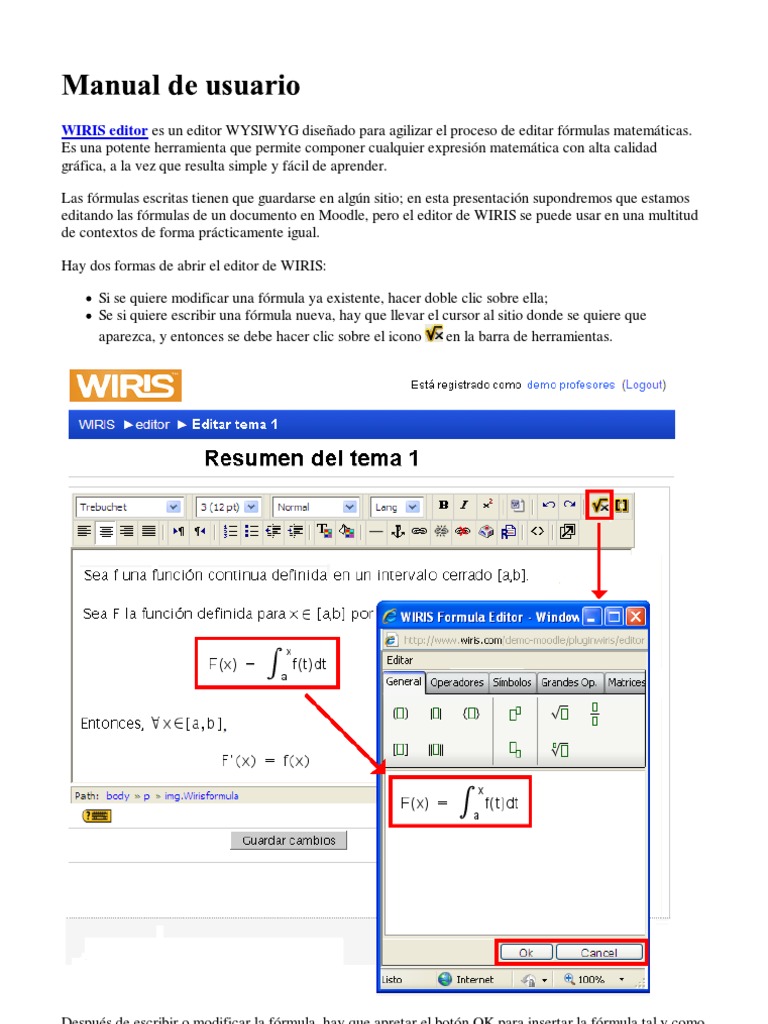 Editor WIRIS: Guía de uso y funciones | PDF | Point and Click ...