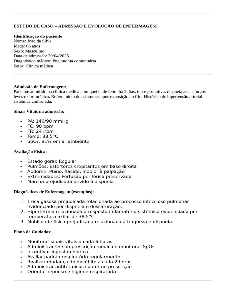 Estudo de Casos em Enfermagem Clínica | PDF | Doença de obstrução ...