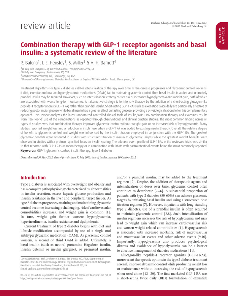 GLP-1 Agonists and Insulin in Diabetes | PDF | Diabetes Management |  Diabetes