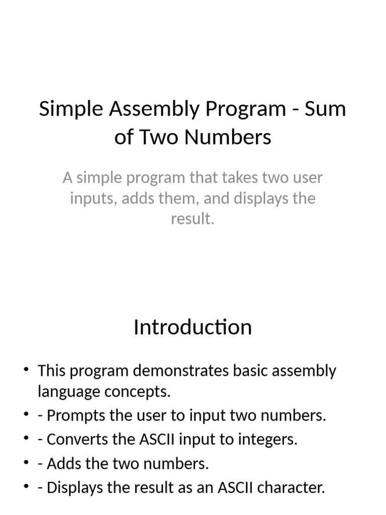 Assembly Program: Add Two Numbers | PDF
