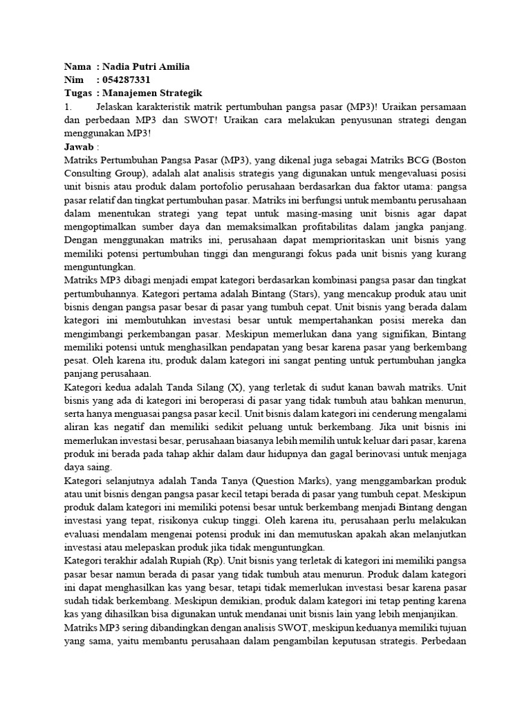 Karakteristik Matriks MP3 dan MDTI | PDF