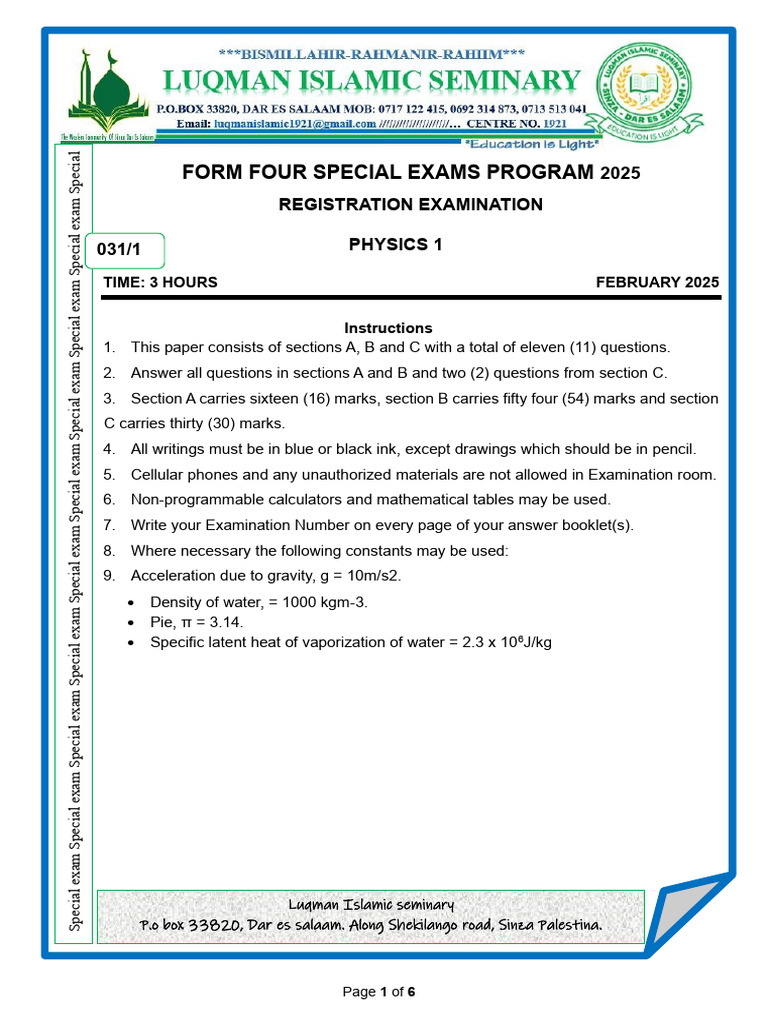 Form Four Physics Exam Paper 2023 | PDF | Transformer | Inductor