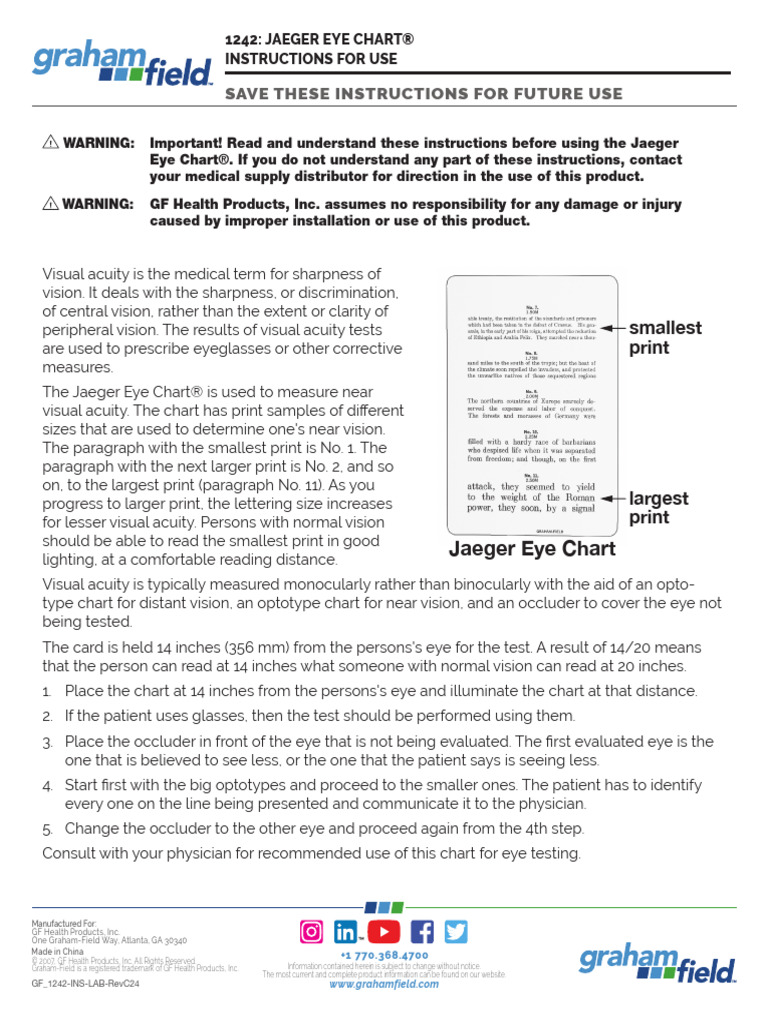 Jaeger Eye Chart Usage Instructions | PDF | Visual Acuity | Eye