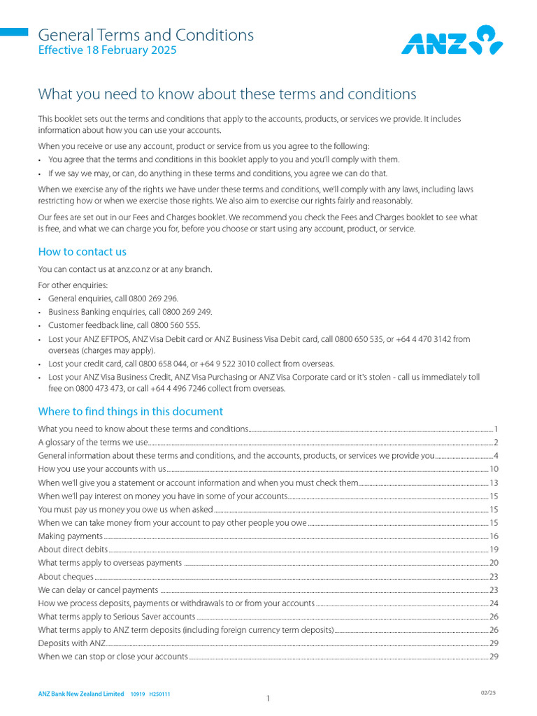 ANZ Bank Terms and Conditions Overview | PDF | Debit Card | Currency