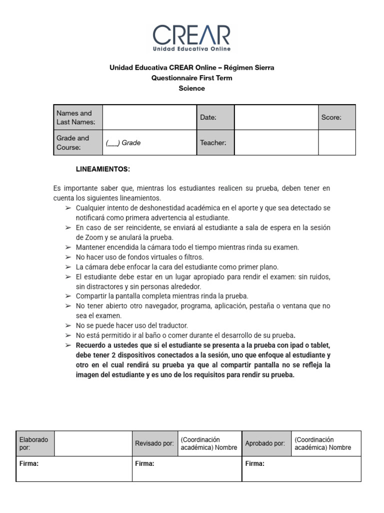 9TH Grade - Science Questionnaire 2T | PDF | Immune System | Infection