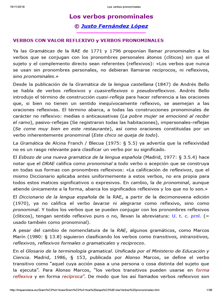 Verbos pronominales en español | PDF | Verbo | Pronombre