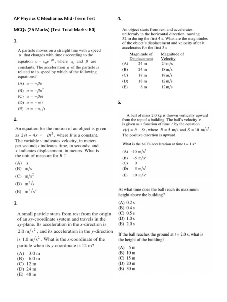 AP Physics C Mechanics Mid-Term | PDF