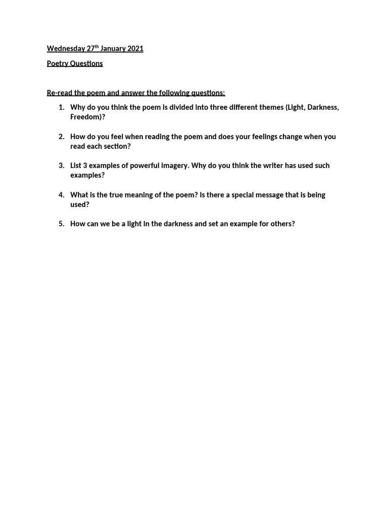Poetry Questions | PDF