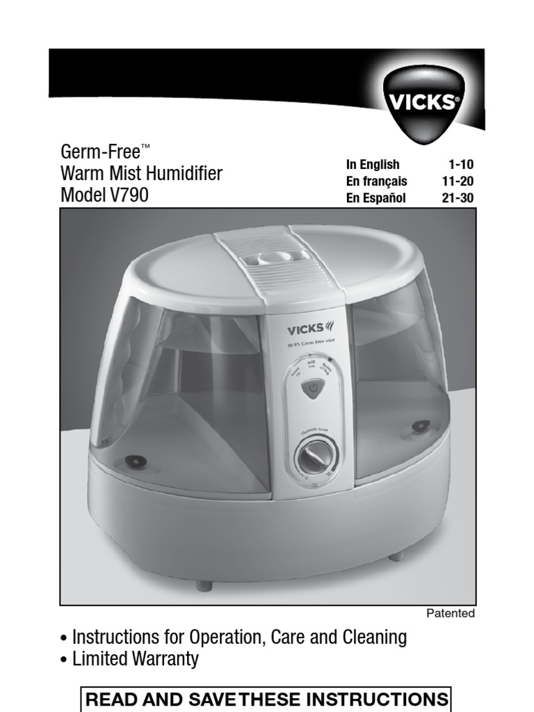 Vicks V790 GermFree Humidifier User Manual Chemical Substances Water