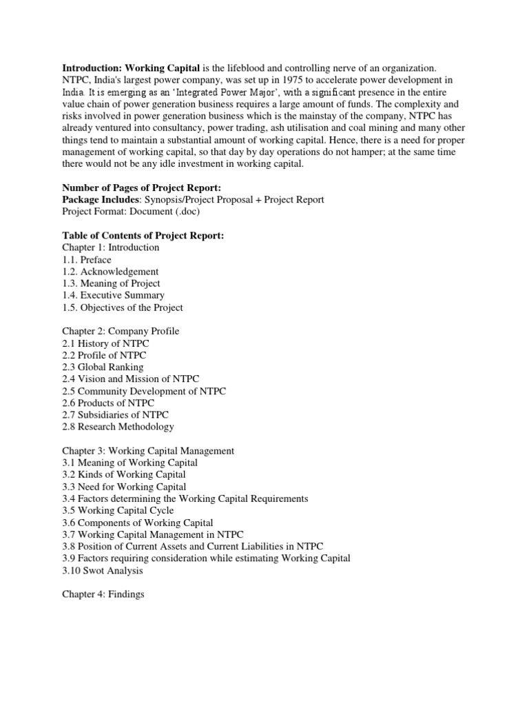 NTPC Working Capital Management Report | PDF | Business | Finance ...