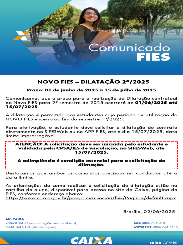 Dilatação do Novo FIES 2º/2025 | PDF