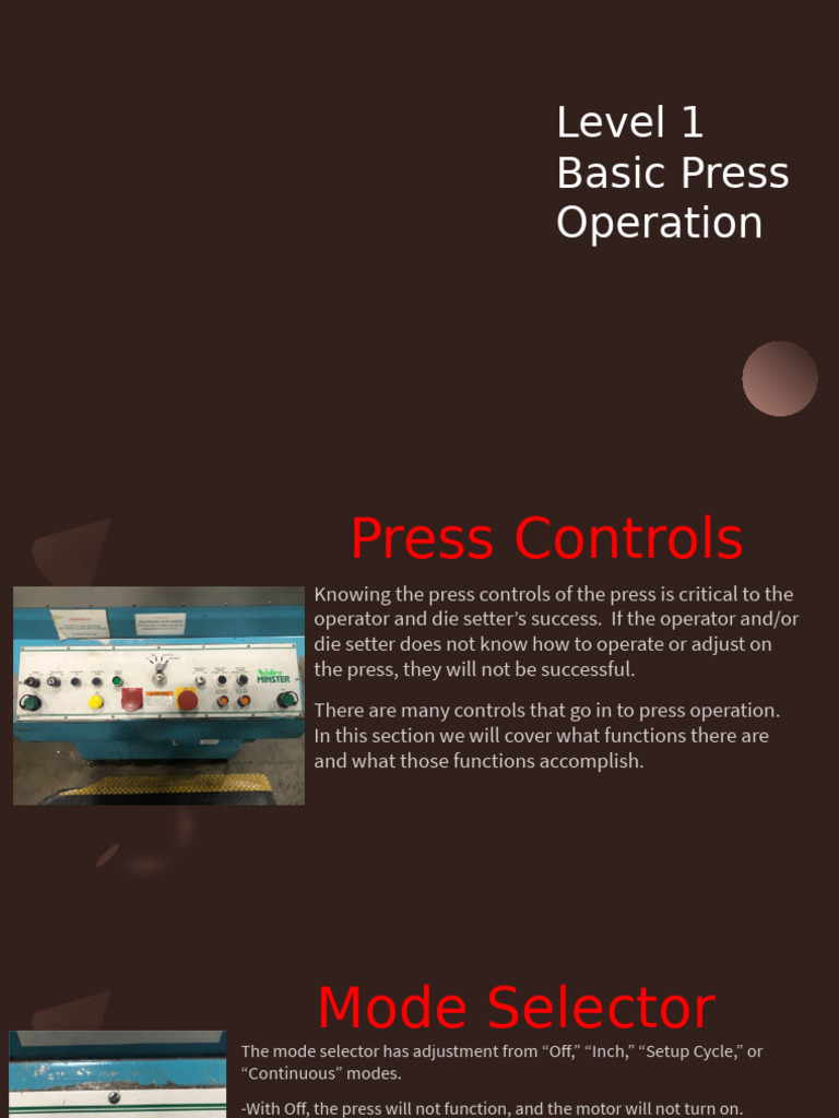 Press Operation Controls Guide | PDF | Mechanical Engineering | Equipment