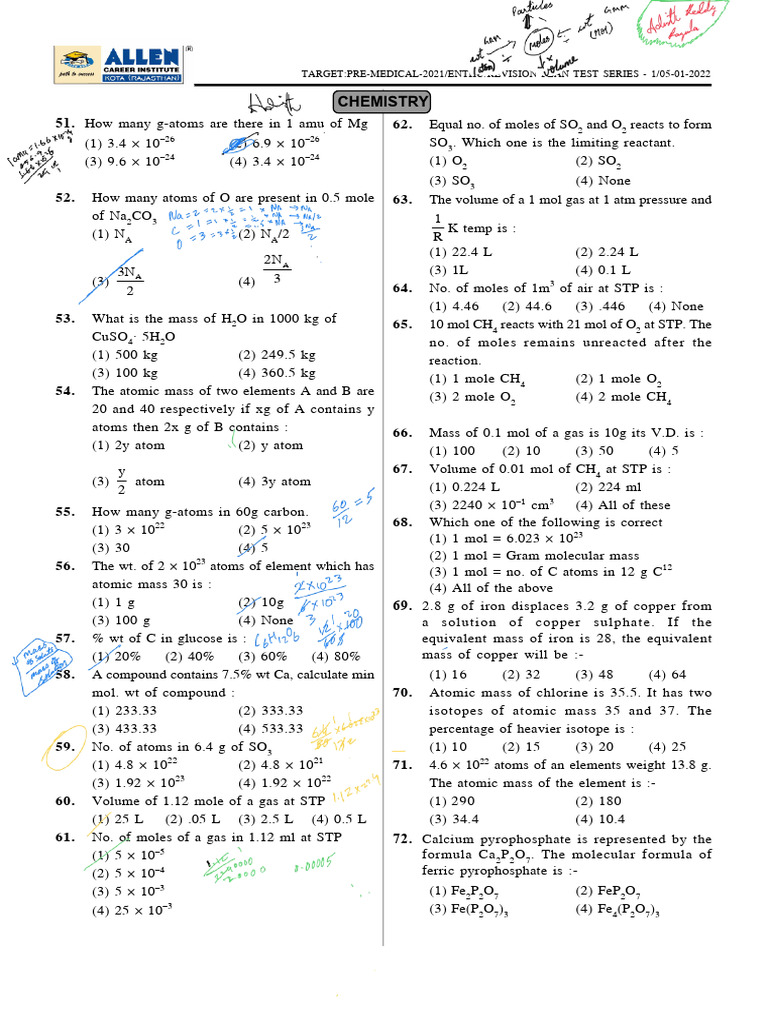 Mole Concept | PDF | Mole (Unit) | Magnesium
