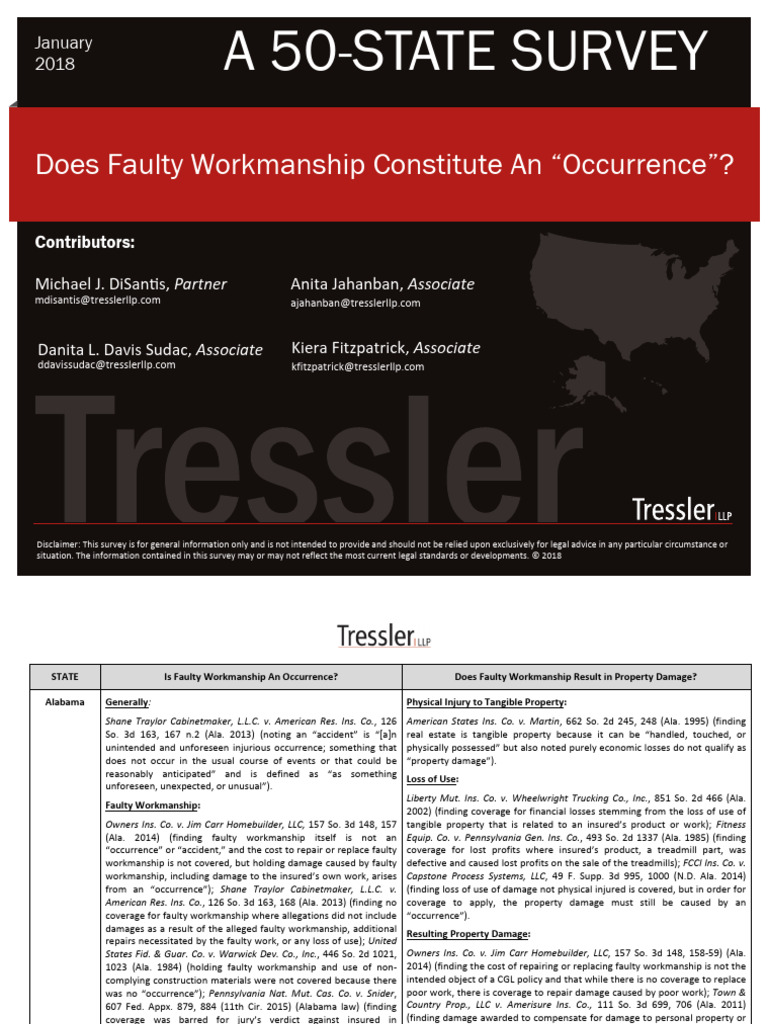Faulty Workmanship: 50-State Survey | PDF | Liability Insurance | Insurance