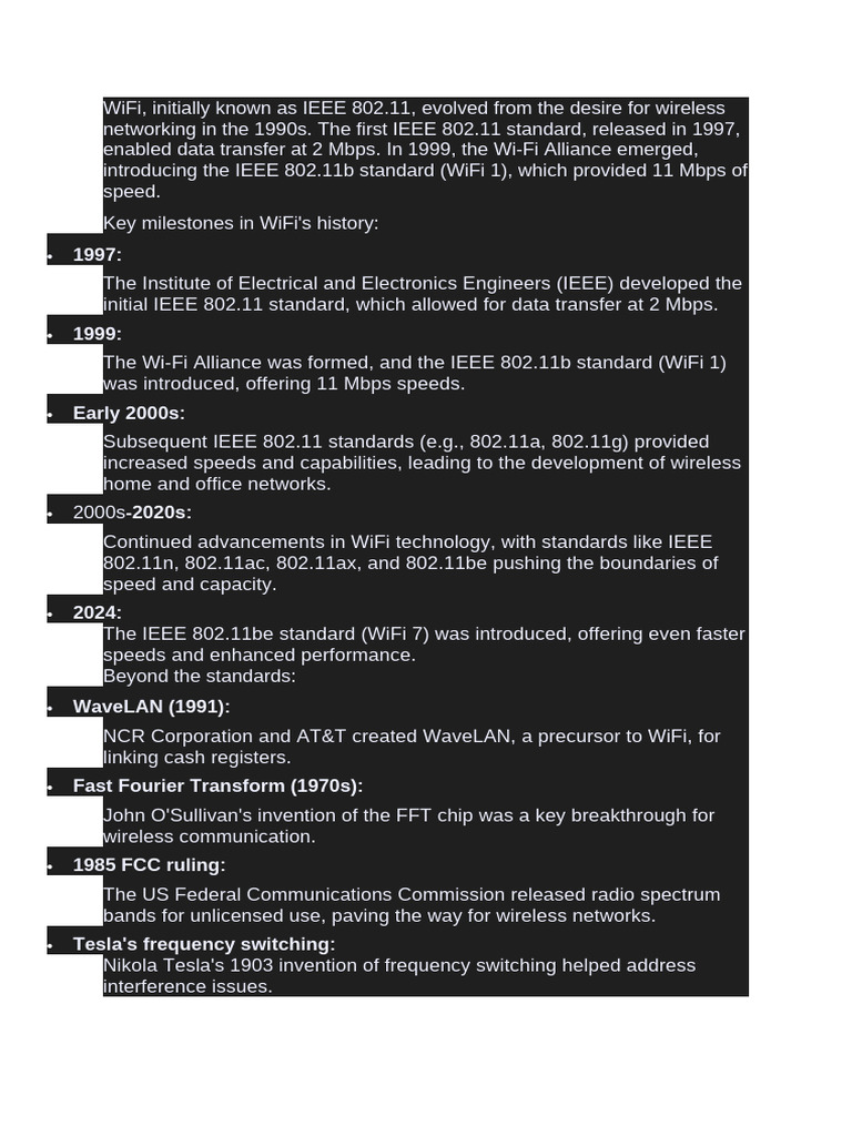 Timeline of WiFi Evolution | PDF