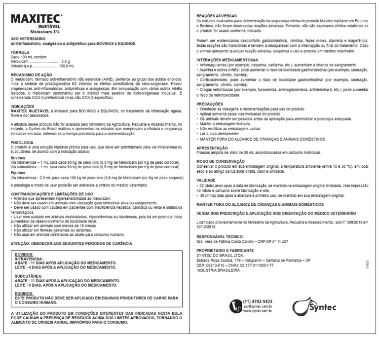 Bula do Maxitec Injetável para Bovinos e Equinos | PDF | Anti ...