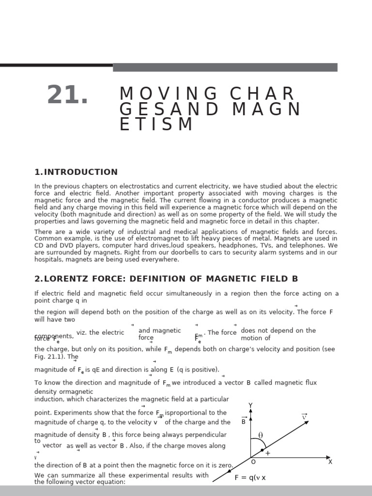 Moving Charges and Magnetism Explained | PDF | Magnetic Field | Force