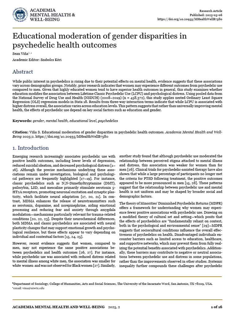 Gender Disparities in Psychedelic Health Outcomes | PDF | Psychedelic ...