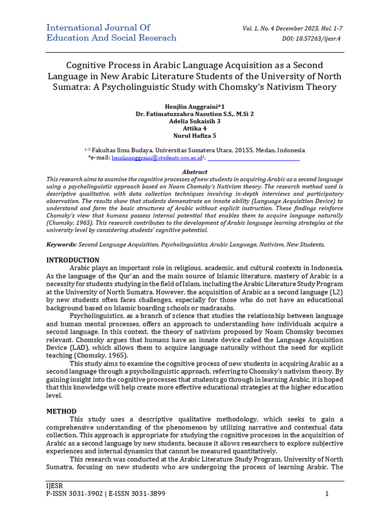 Cognitive Processes in Arabic Acquisition | PDF | Language Acquisition ...