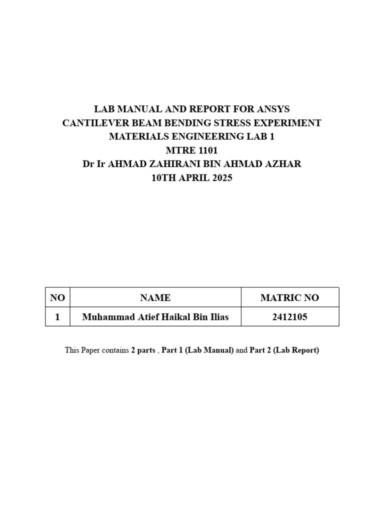 ANSYS Cantilever Beam Stress Analysis | PDF | Bending | Finite Element ...
