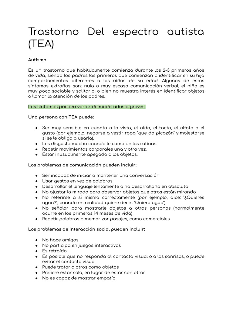 Trastorno del Espectro Autista (TEA) | PDF | Autismo | Síndrome de Asperger