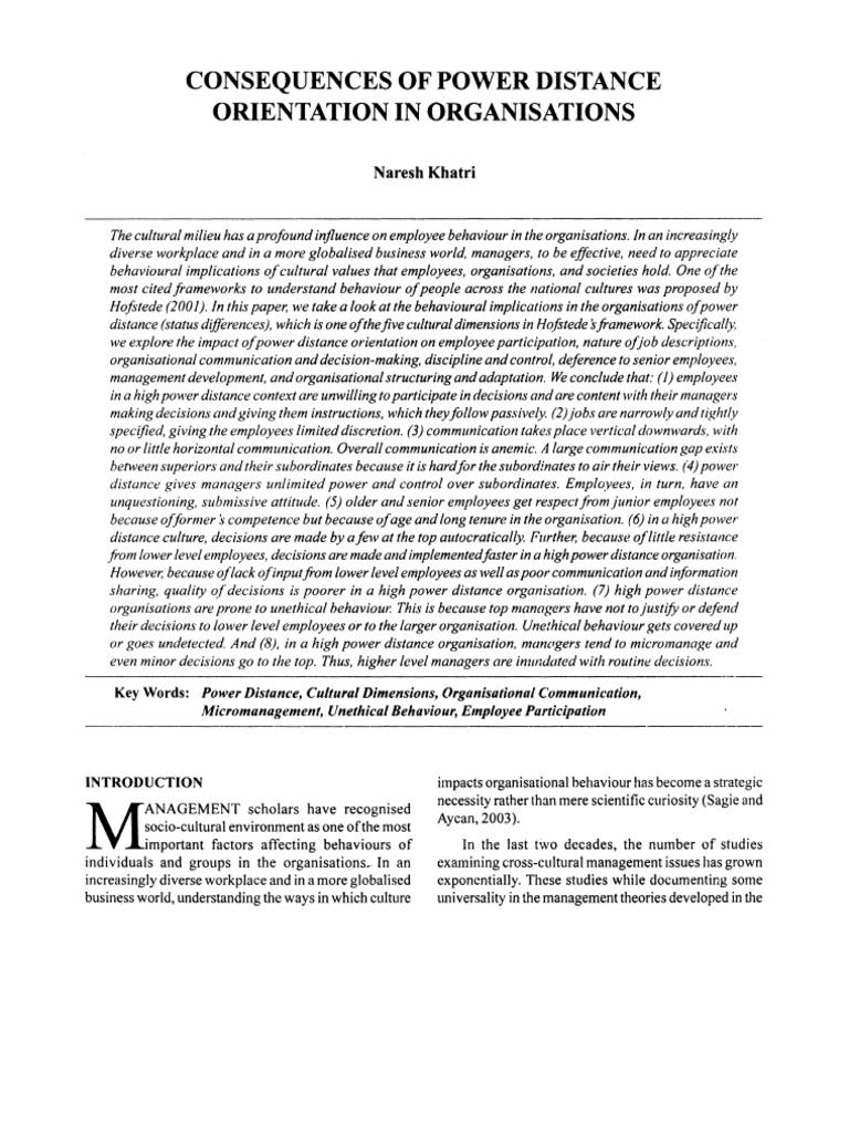 Impact of Power Distance in Organizations | PDF | Social Psychology ...