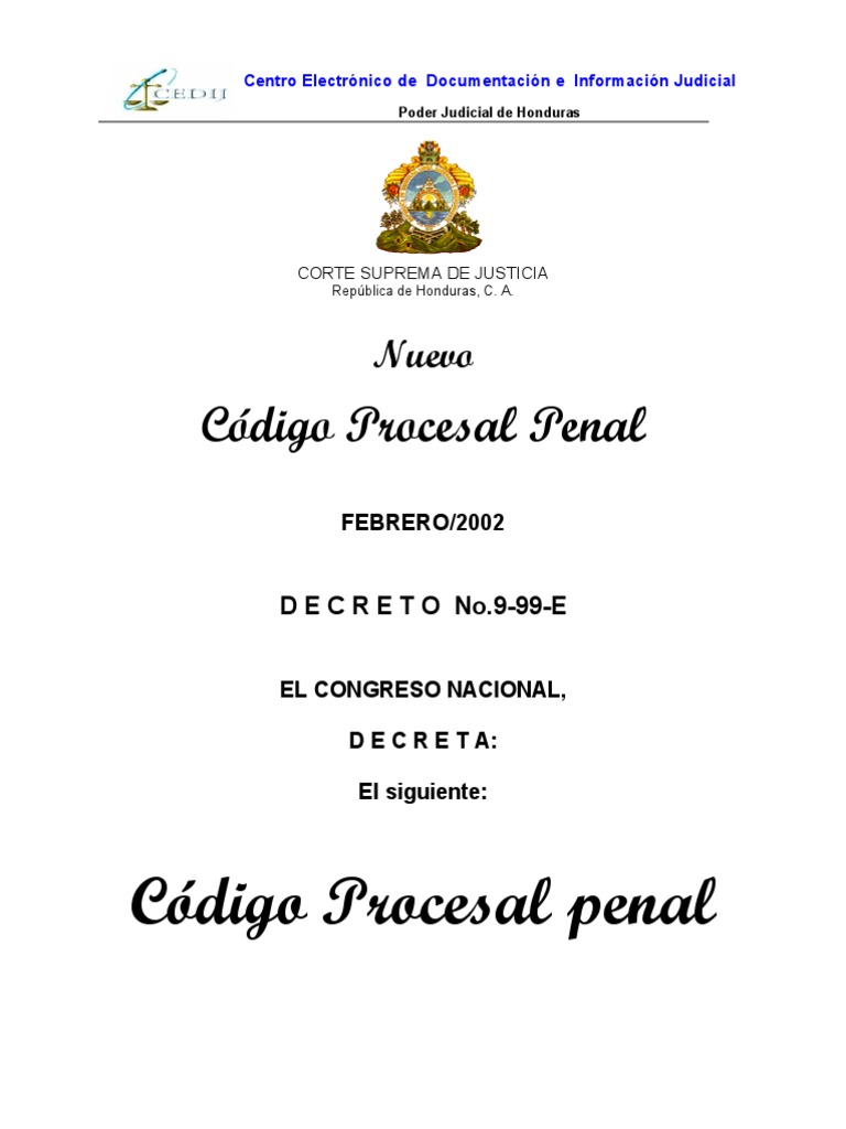 Codigo Procesal Penal Honduras Derecho penal Ley procesal