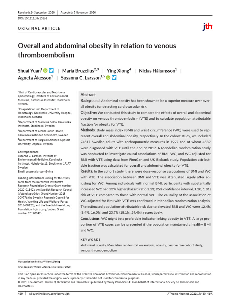 Overall and Abdominal Obesity in Relation To Venou | PDF | Obesity ...