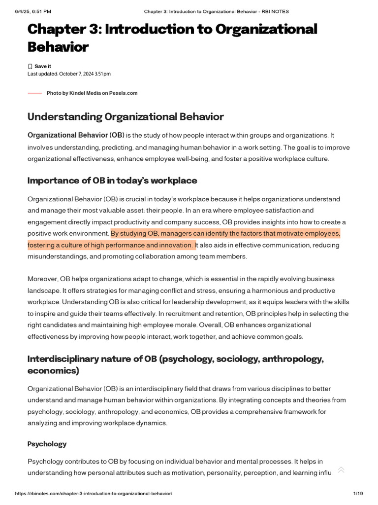 Key Insights on Organizational Behavior | PDF | Organizational Behavior ...