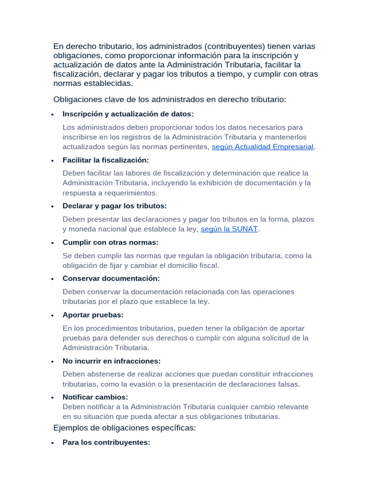 Obligaciones Tributarias de los Administrados | PDF | Contabilidad | Pagos